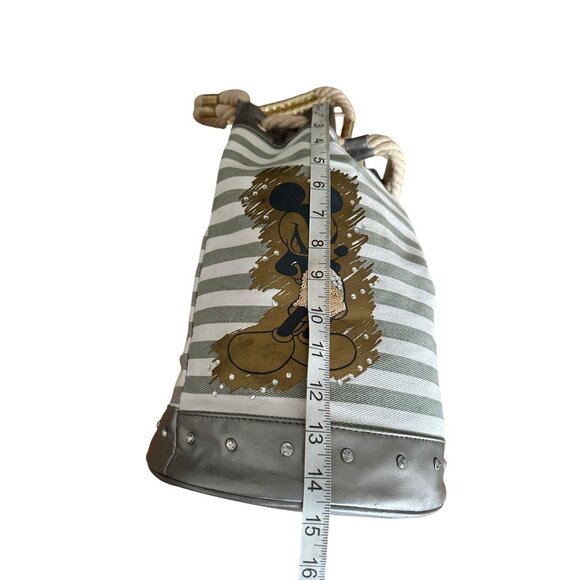 Disney Mickey Mouse Canvas & Faux Leather Bucket Bag With Rope Handle Rusack - Picture 7 of 11